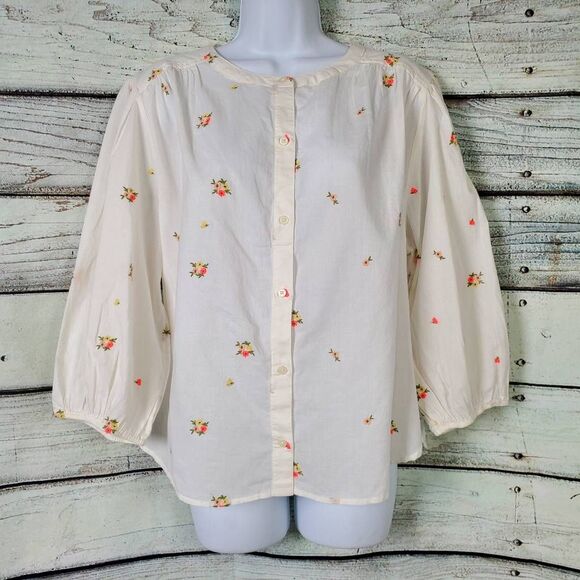 Old Navy Women’s Blouse L White Floral Embroidered Button Back Long Sleeve Top - Picture 1 of 9